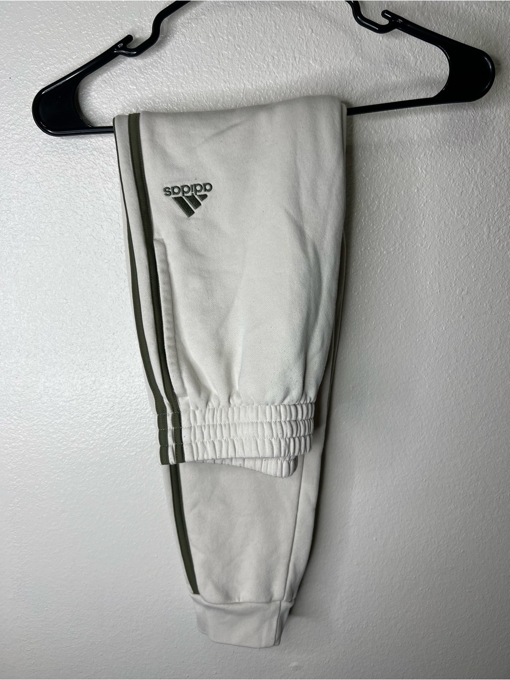 adidas cream Jogger Pants with Olive Stripes